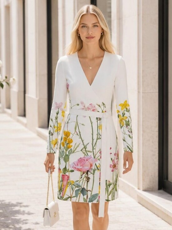 Dresses & Skirts - Floral Wrap Dress with Yellow & Pink Blooms